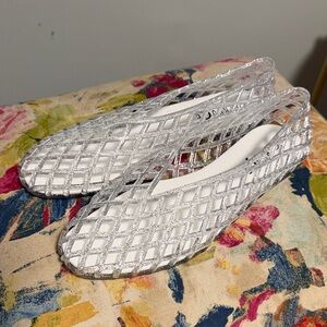 Clear lattice jelly ballet flats
